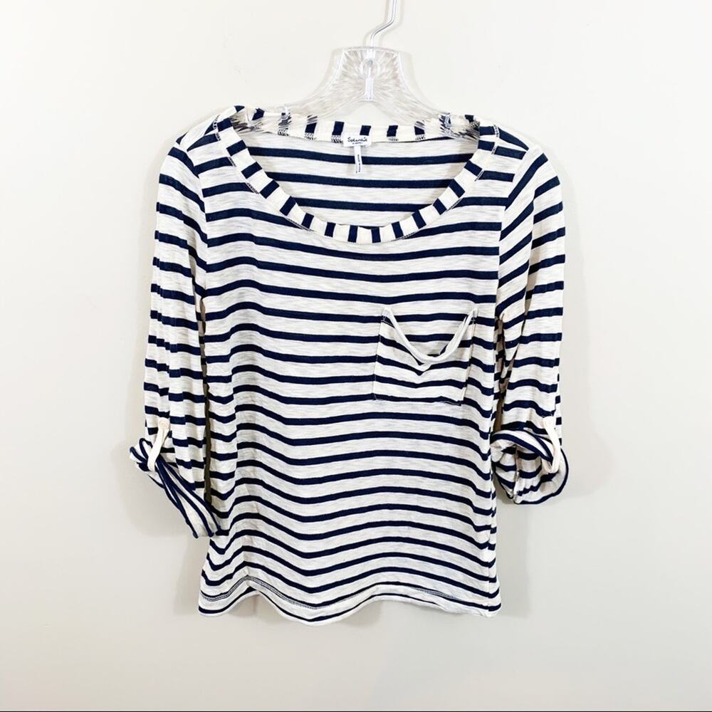 Splendid Striped Slouchy Pocket Rolled Sleeve Top